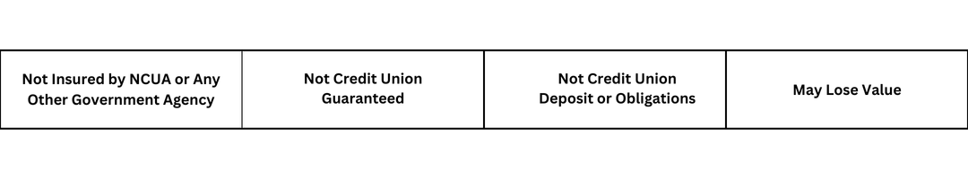 Not NCUA insured. Not credit union guaranteed. Not credit union deposits or obligations. May lose value.